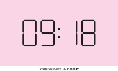 Digital clock close up displaying 9:18 o'clock, am or pm, simple flat black icon vector eps 10