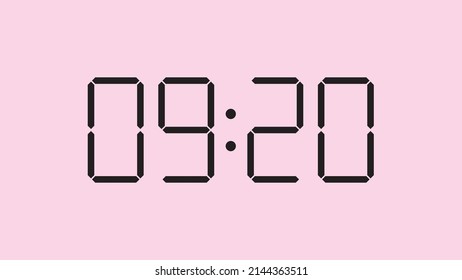 Digital clock close up displaying 9:20 o'clock, am or pm, simple flat black icon vector eps 10