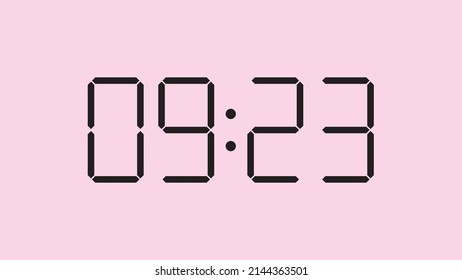Digital clock close up displaying 9:23 o'clock, am or pm, simple flat black icon vector eps 10