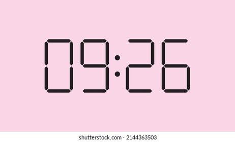 Digital clock close up displaying 9:26 o'clock, am or pm, simple flat black icon vector eps 10