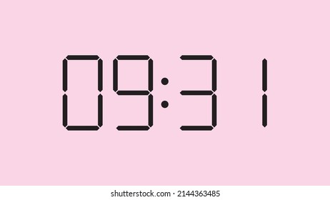 Digital clock close up displaying 9:31 o'clock, am or pm, simple flat black icon vector eps 10