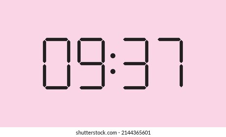 Digital clock close up displaying 9:37 o'clock, am or pm, simple flat black icon vector eps 10