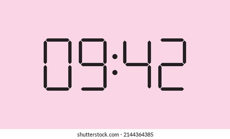 Digital clock close up displaying 9:42 o'clock, am or pm, simple flat black icon vector eps 10