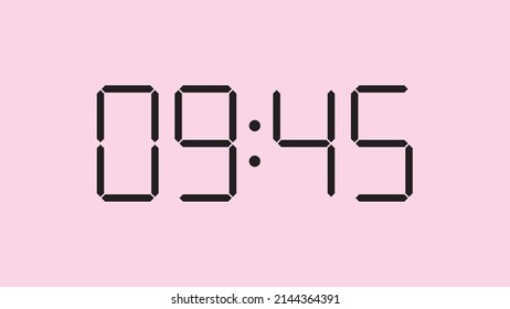 Digital clock close up displaying 9:45 o'clock, am or pm, simple flat black icon vector eps 10