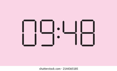 Digital clock close up displaying 9:48 o'clock, am or pm, simple flat black icon vector eps 10