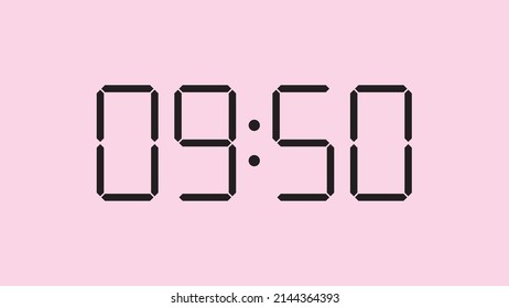 Digital clock close up displaying 9:50 o'clock, am or pm, simple flat black icon vector eps 10