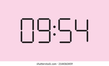 Digital clock close up displaying 9:54 o'clock, am or pm, simple flat black icon vector eps 10