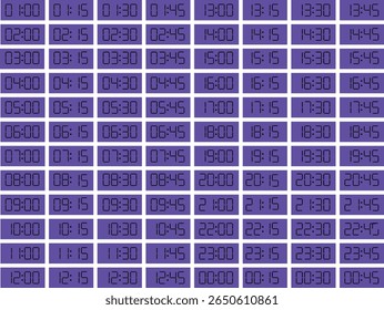 Digital clock close up displaying all o'clock, simple flat black icon and backgraund Blue Violet -  vector eps 10