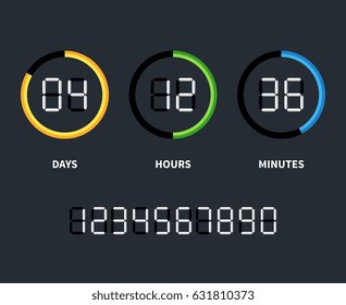 Digital clock or countdown timer. Vector time concept