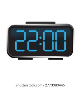Digital clock display with blue numbers showing 22 00 vector. Ideal for time management interfaces and nightly schedules