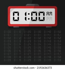 Digital clock displaying 1 o'clock with digital number set