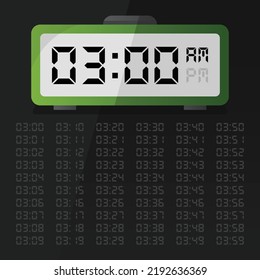 Digital clock displaying 3 o'clock with digital number set