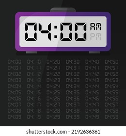 Digitale Uhr zeigt 4 Uhr mit digitalem Zahlenset an