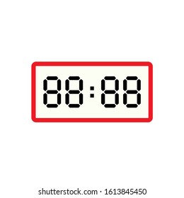 Digital clock displaying 88:88. Clipart image isolated on white background