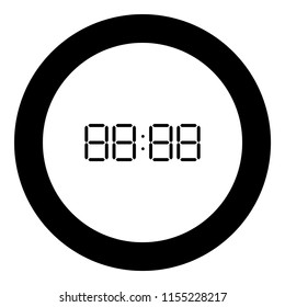 Digital clock face icon black color in round circle