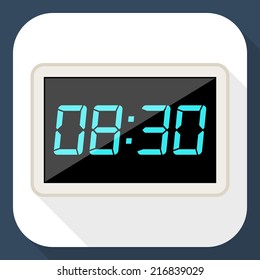 Digital clock flat icon with long shadow