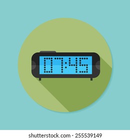 Digital clock. Flat icon with long shadow. EPS10