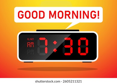 Digital clock, good morning vector eps10 illustration