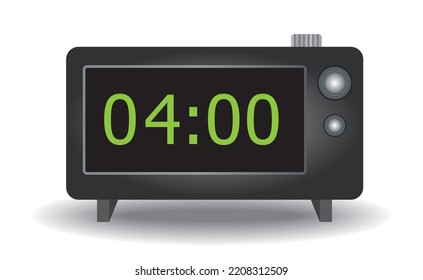 Digital clock. Green dial on black background. Wach.