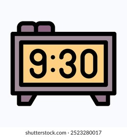 Digital Clock Icon, Alarm Clock Vector Icon, Isolated Lineal Color Vector Icon.