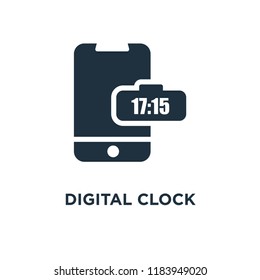 Digital clock icon. Black filled vector illustration. Digital clock symbol on white background. Can be used in web and mobile.