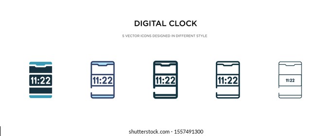 digital clock icon in different style vector illustration. two colored and black digital clock vector icons designed in filled, outline, line and stroke style can be used for web, mobile, ui