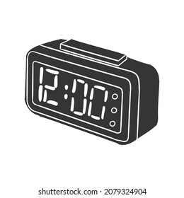 Digital Clock Icon Silhouette Illustration. Alarm Vector Graphic Pictogram Symbol Clip Art. Doodle Sketch Black Sign.