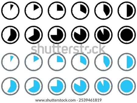 Digital Clock Icon. Digital stopwatch or timer, Countdown from 0 to 60 minute and 0 to 60. Cooking time, holding time, baking, delivery for app. Isolated on white Background.