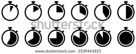 Digital Clock Icon. Digital stopwatch or timer, Countdown from 0 to 60 minute and 0 to 60. Cooking time, holding time, baking, delivery for app. Isolated on white Background.