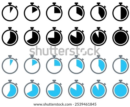 Digital Clock Icon. Digital stopwatch or timer, Countdown from 0 to 60 minute and 0 to 60. Cooking time, holding time, baking, delivery for app. Isolated on white Background.