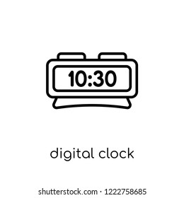 Digital clock icon. Trendy modern flat linear vector Digital clock icon on white background from thin line Electronic devices collection, editable outline stroke vector illustration