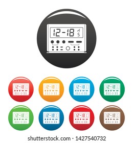 Digital clock icons set 9 color vector isolated on white for any design