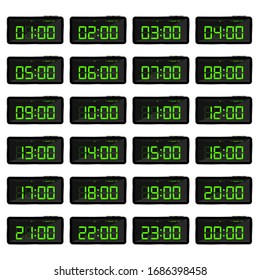 digital clock illustration with green numbers on white