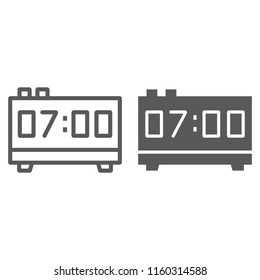 Digital clock line and glyph icon, electronic and digital, alarm sign, vector graphics, a linear pattern on a white background, eps 10.