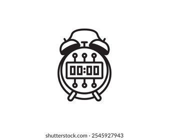 Digital Clock Line Icon design template On white Background. black color on object with line style.
