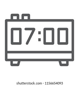 Digital clock line icon, electronic and digital, alarm sign, vector graphics, a linear pattern on a white background, eps 10.