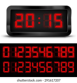 Digital  Clock With Liquid Crystal  Display  Red. Vector Illustration