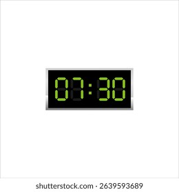 Digital Clock Logo Design with 07 30 Time. half past eight am LED display vector