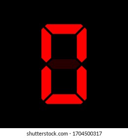 Digital clock number 0. Red led digit 0. Zero.  Electronic figures. Vector illustration.