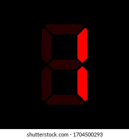 Digital clock number 1.Red led digit 1. One.  Electronic figures. Vector illustration.