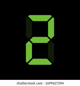 Digital clock number 2. Led digit 2. Two.  Electronic figures. Vector illustration.