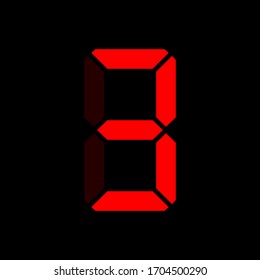 Digital clock number 3. Red led digit 3. Three.  Electronic figures. Vector illustration.