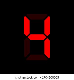 Digital clock number 4.Red led digit 4. Four.  Electronic figures. Vector illustration.