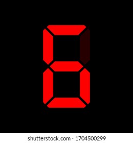 Digital clock number 6. Red led digit 6. Six.  Electronic figures. Vector illustration.