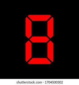 Digitale Uhr Nr. 8. rote Ziffer 8. Acht. Elektronische Zahlen. Vektorillustration.