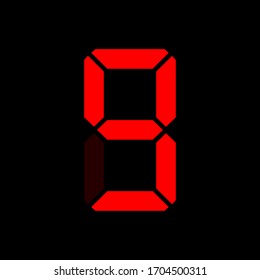 Digital clock number 9. Red Led digit 9. Nine.  Electronic figures. Vector illustration.