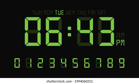 Digital clock number set or calculator electronic numbers. Vector illustration.