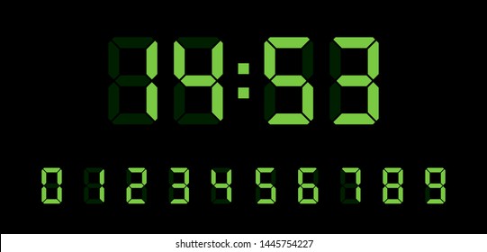 Digital Clock Number Set. Electronic Figures. Vector Illustration.