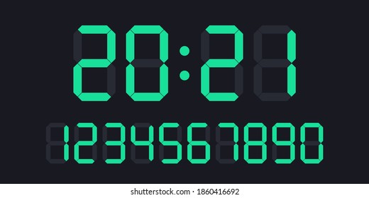 Digital clock number set. Electronic figures. Vector illustration.