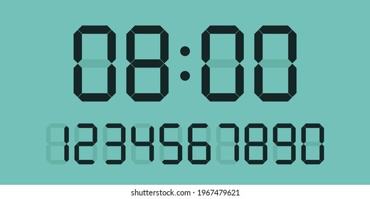 Digital clock number set. Electronic figures. Illustration